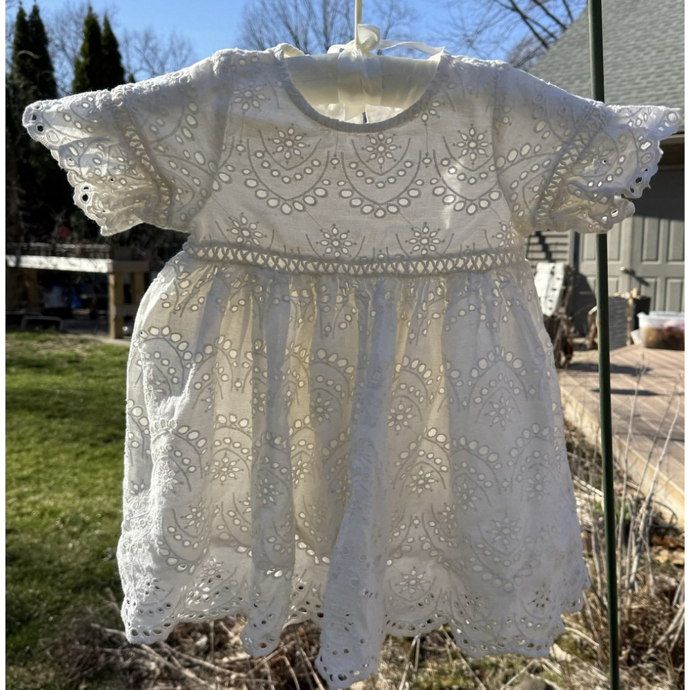 Sweet Magnolia Ivory Eyelet Dress Girls 5Y T Party Easter Spring Flower Girl EUC